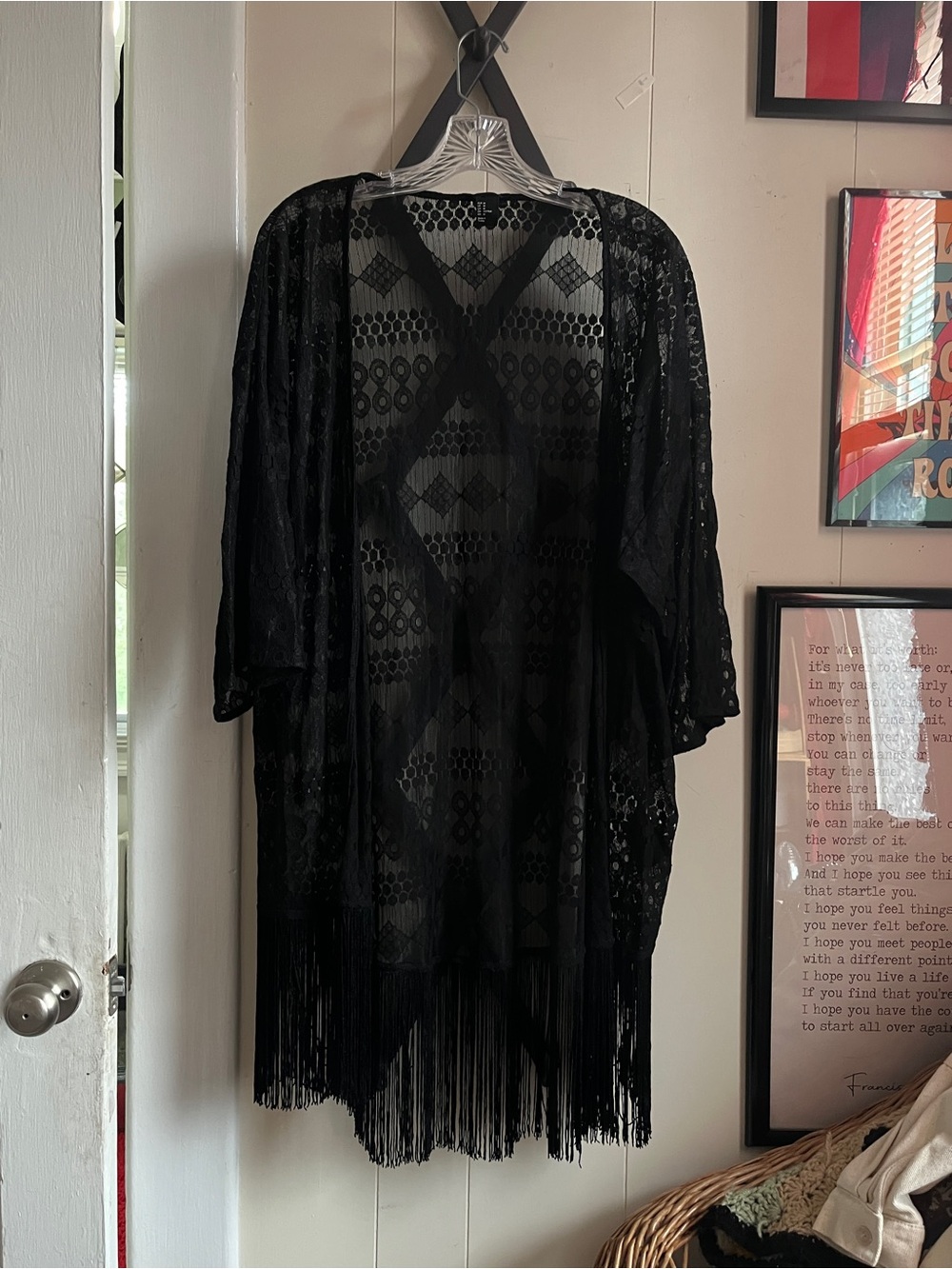 Black Lace Fringe Kimono